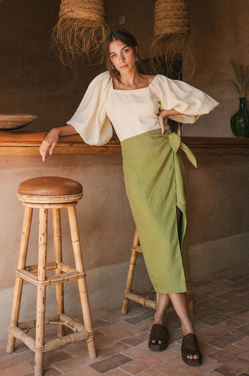 Structured olive BLISS Wrap Skirt