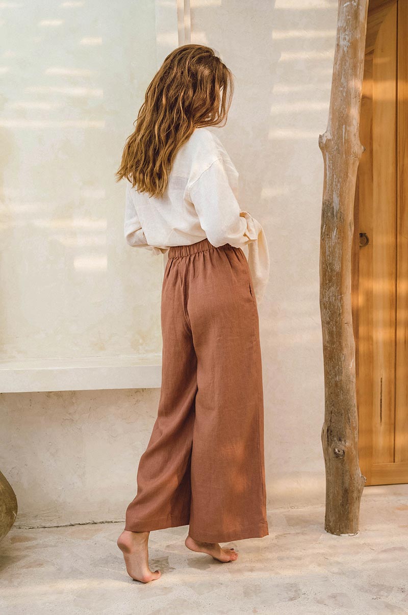 High-rise comfy loose terracotta brown summer pants