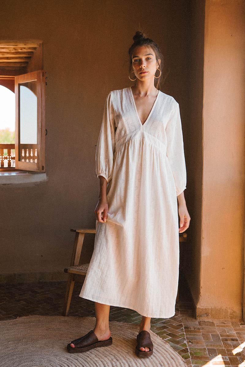Off-white midi dress with peasant sleeves